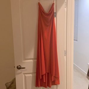 Strapless orange maxi dress